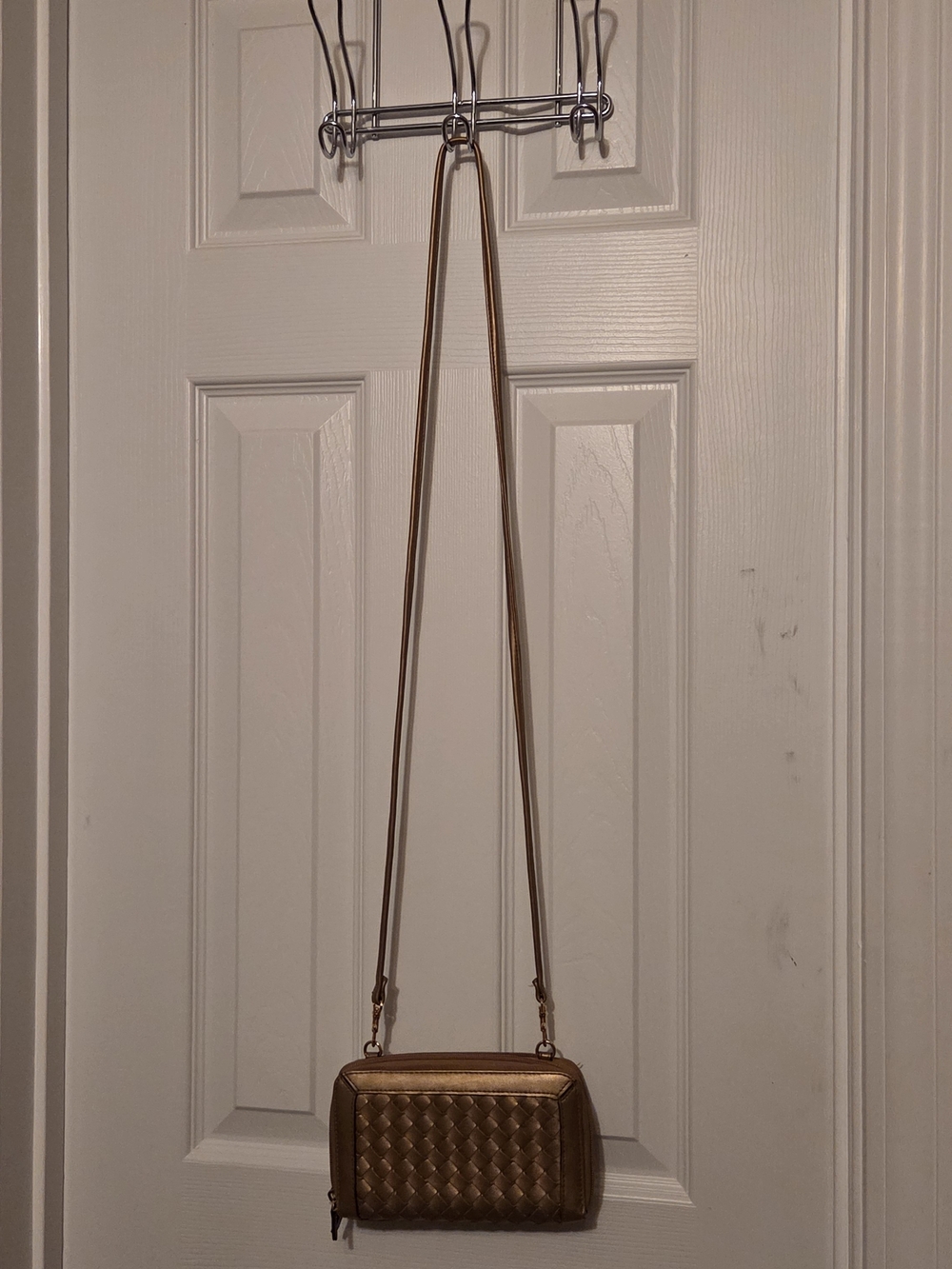 Metallic Gold Woven Crossbody Bag - Women